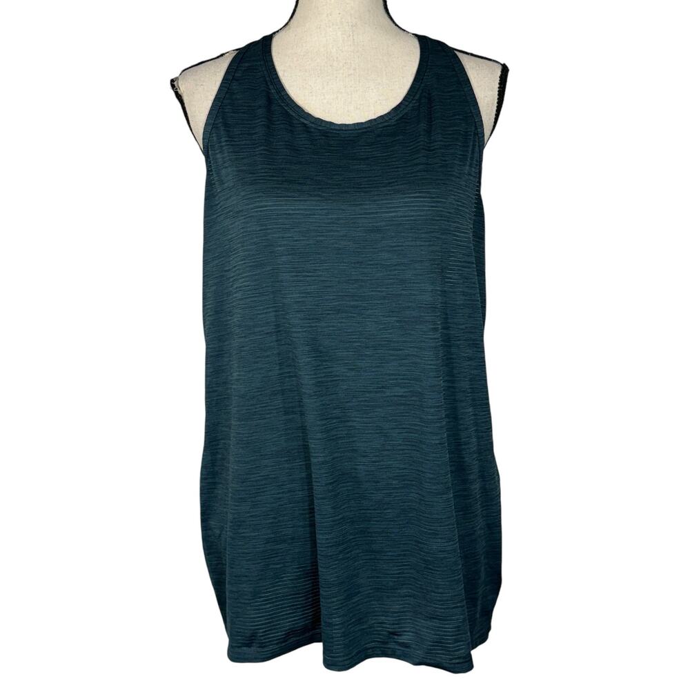 Athleta X-Large Tank Top Racerback Striped Round Neck Stretch Green Activewear